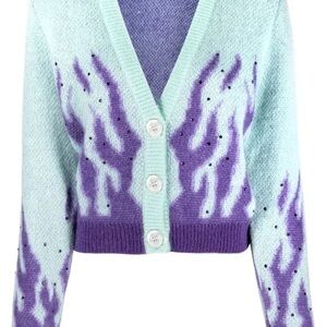 Blue and Purple Embellished Flames Cardigan